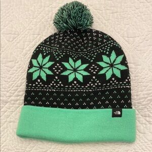 The North Face Green and Black Nordic Pattern Hat Ski Tuke Beanie with Pom